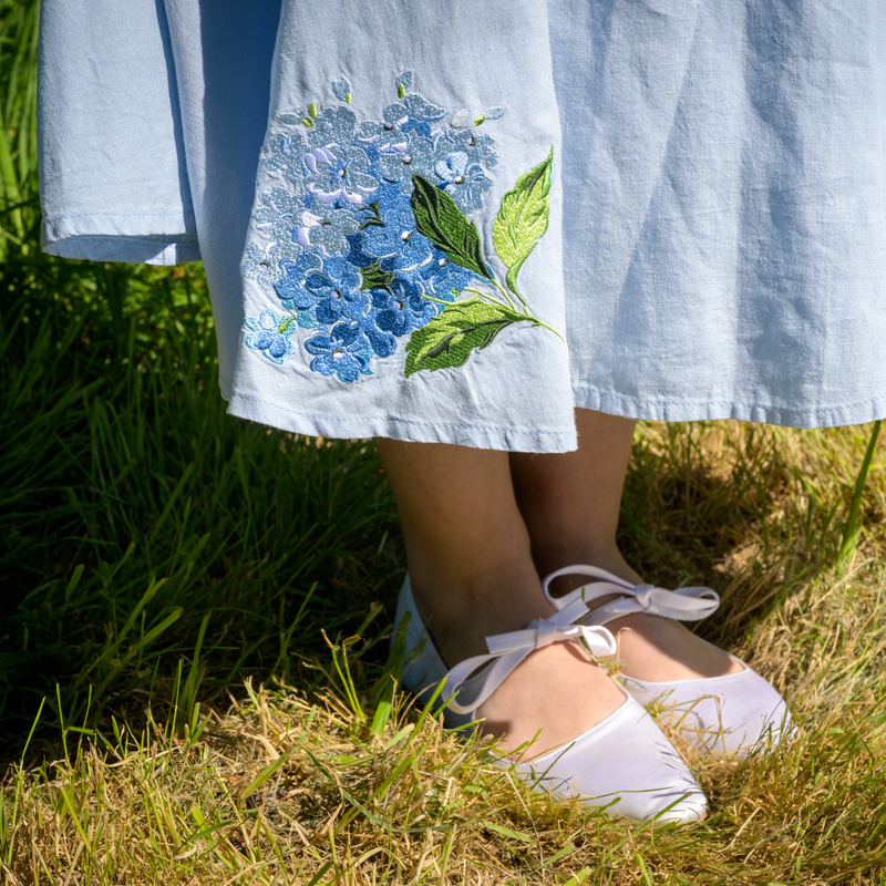 broderie hortensia bleu
