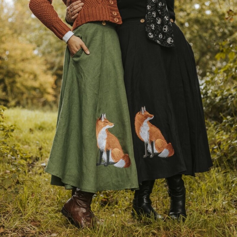 broderie renards verte et noir