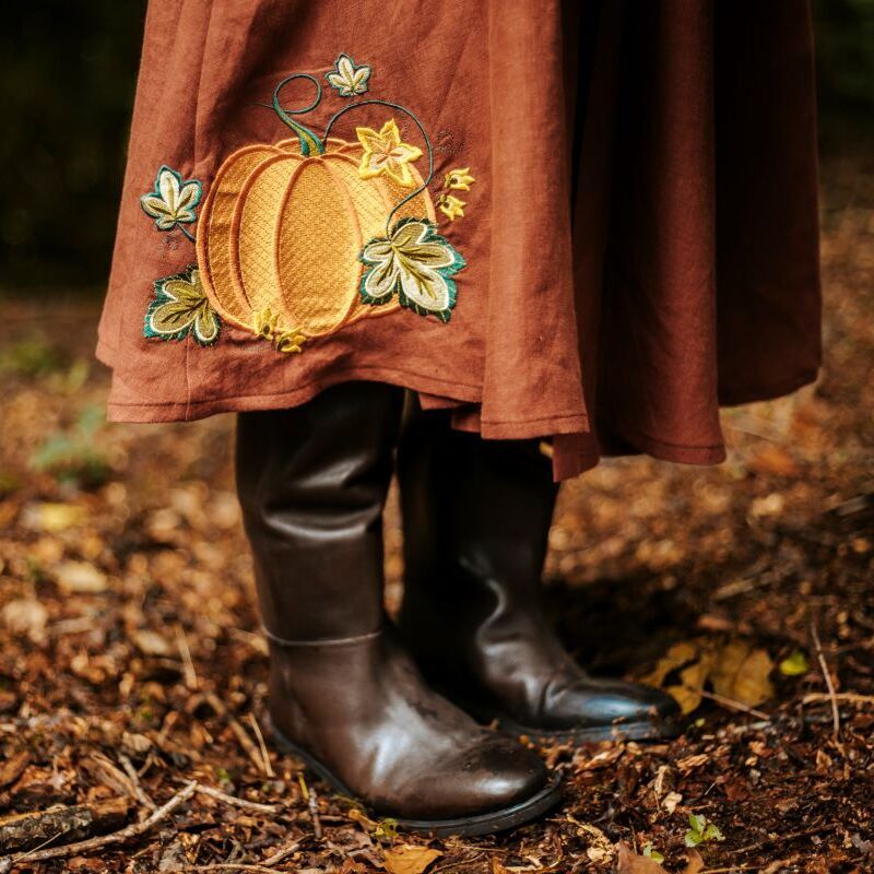 jupe lin automne citrouille