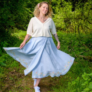 jupe bleu lin fleurs