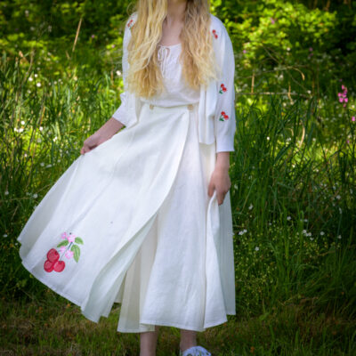 jupe cerises lin blanc
