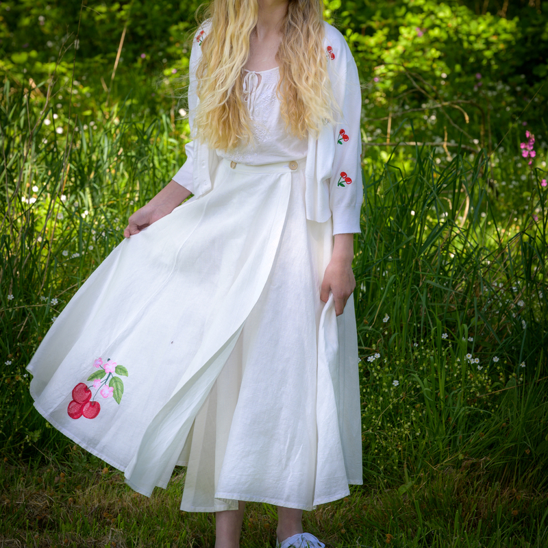 jupe cerises lin blanc