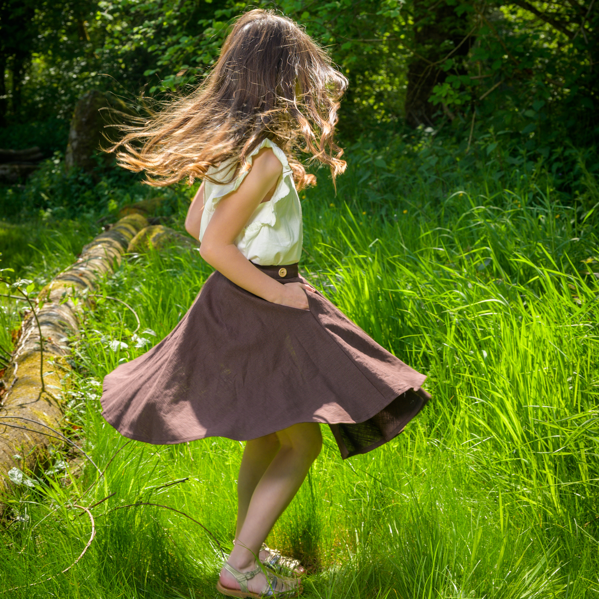 jupe fillette chocolat en lin