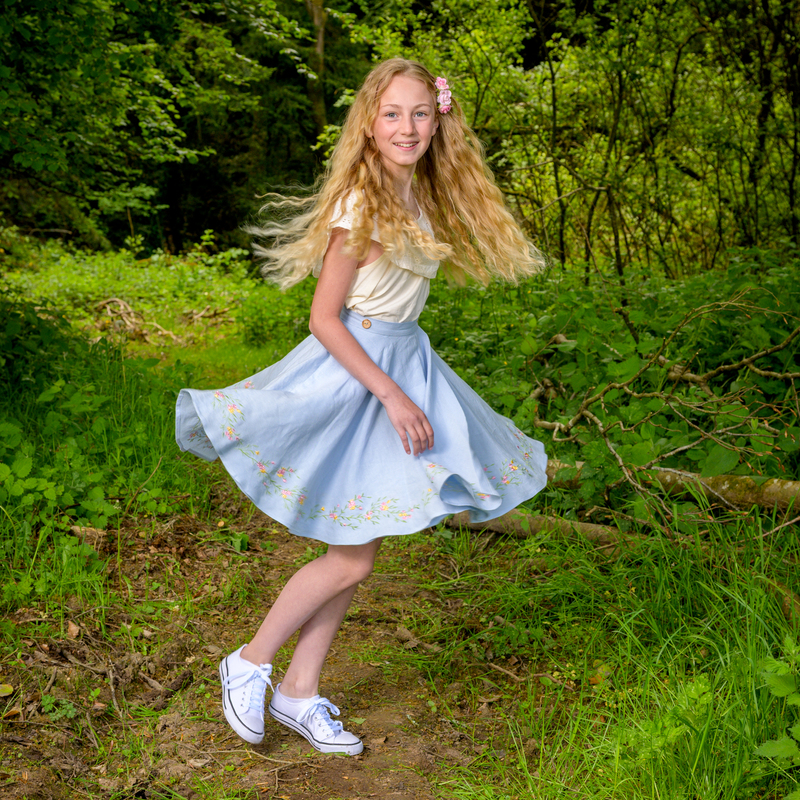 jupe fillette fleurs lin