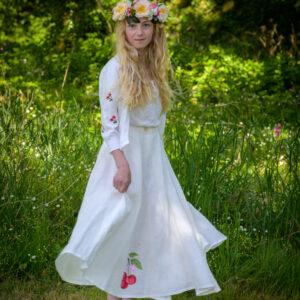 jupe lin blanc cerises