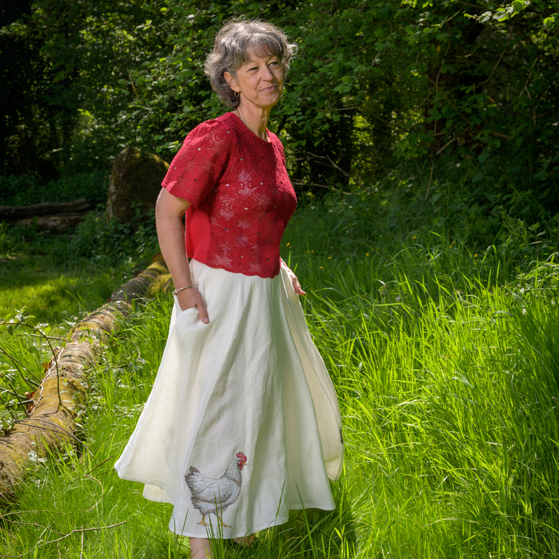 jupe lin blanc poules