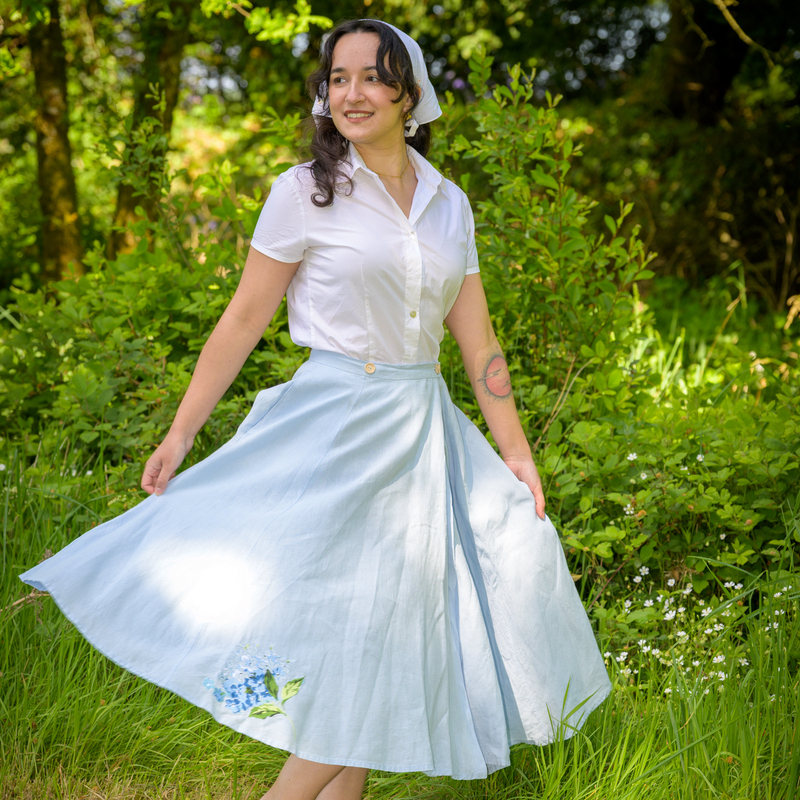 jupe lin bleu hortensia