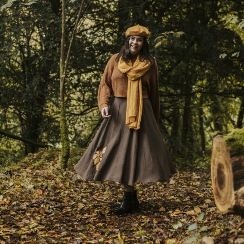 jupe lin feuilles de chêne