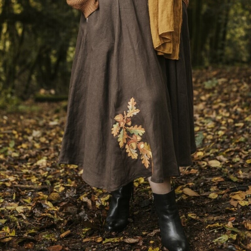 jupe lin chocolat chene