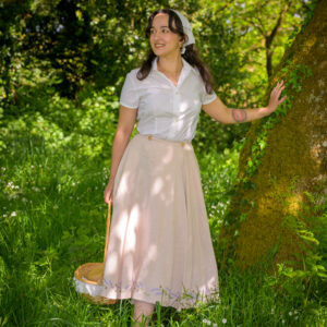 jupe lin lavande rose