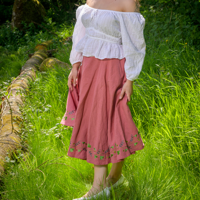 jupe lin rose feuilles