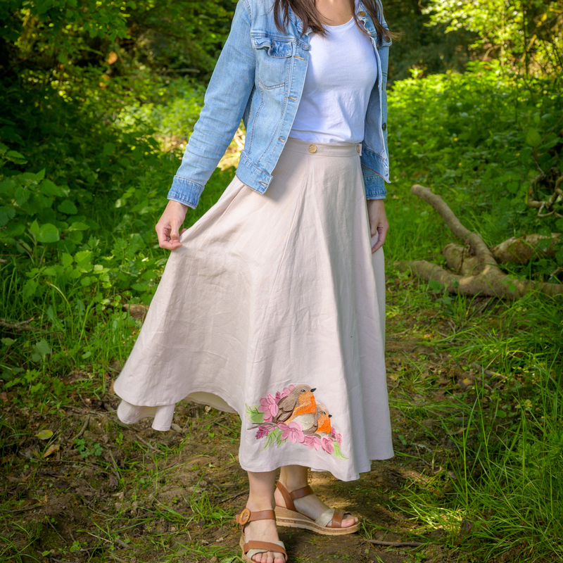 jupe lin rose rouge gorge