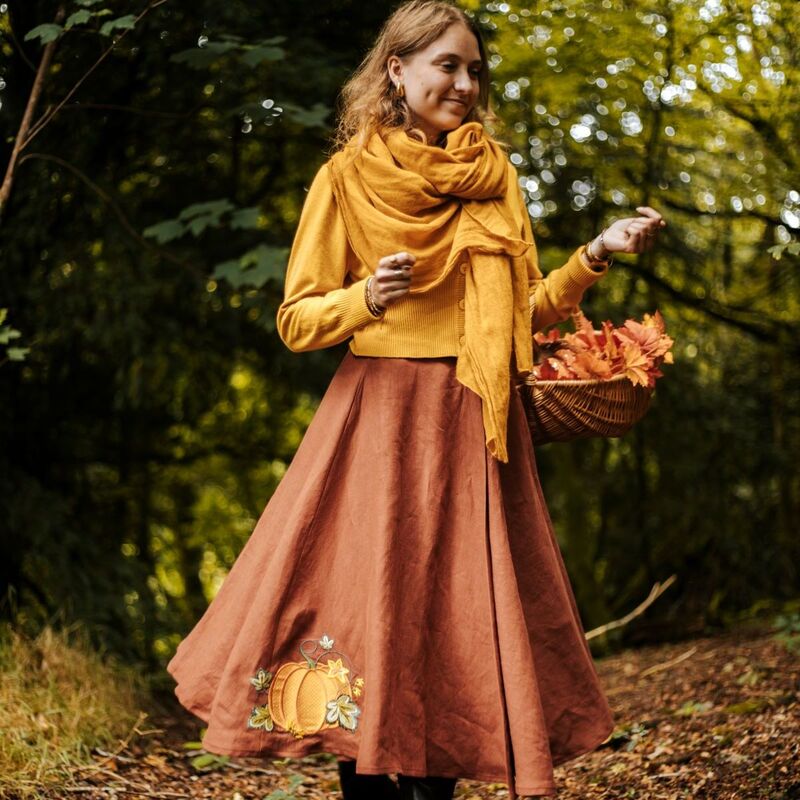 jupe lin terracotta citrouille