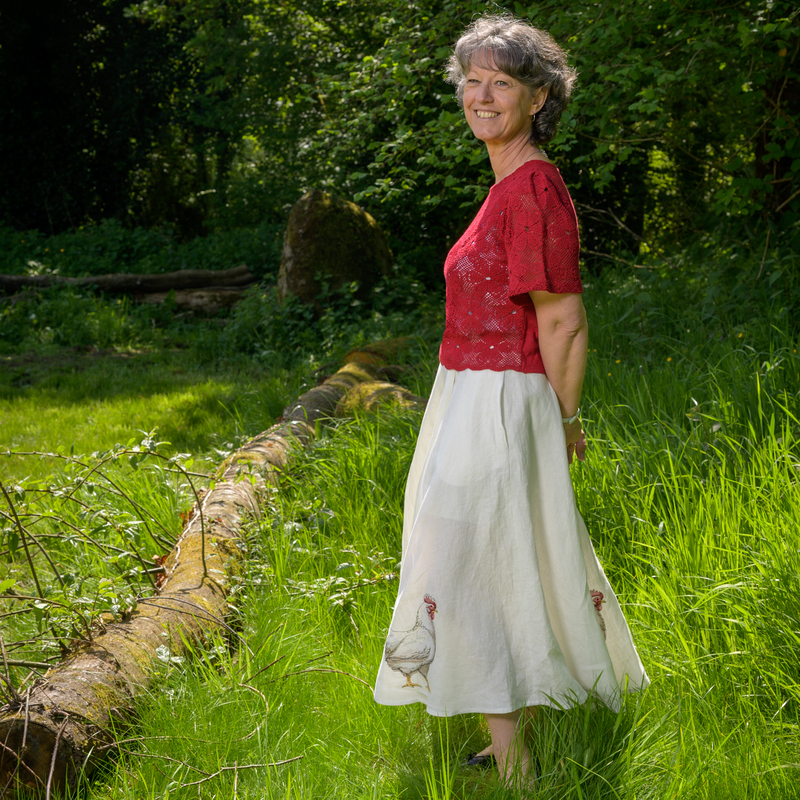 jupe poules blanc lin