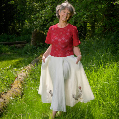 jupe poules lin blanc