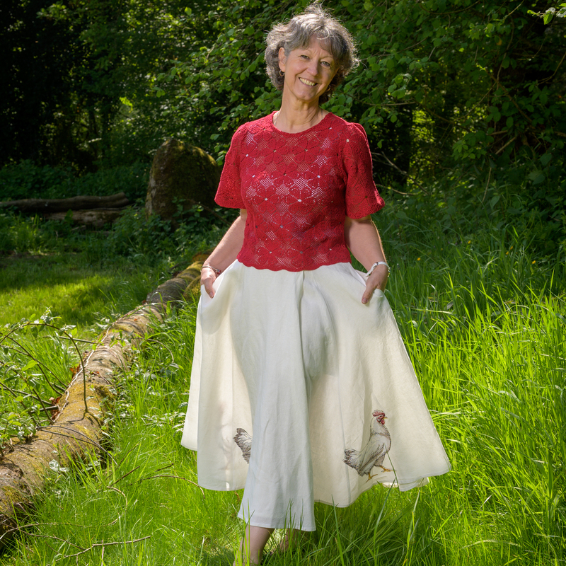 jupe poules lin blanc