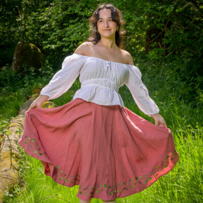 jupe rose lin feuilles