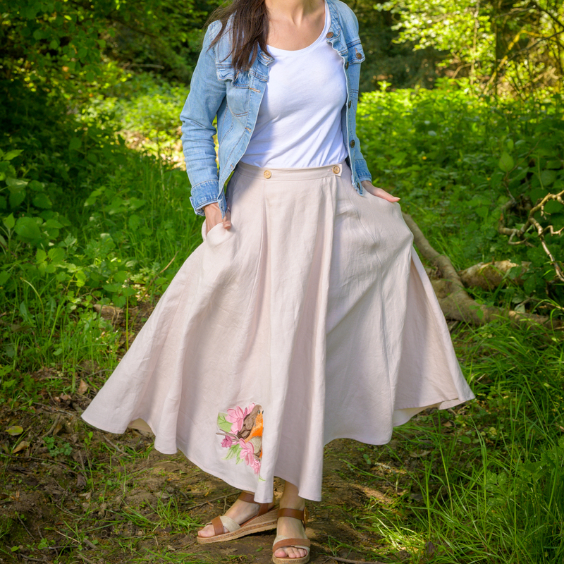 jupe rouge gorge lin rose