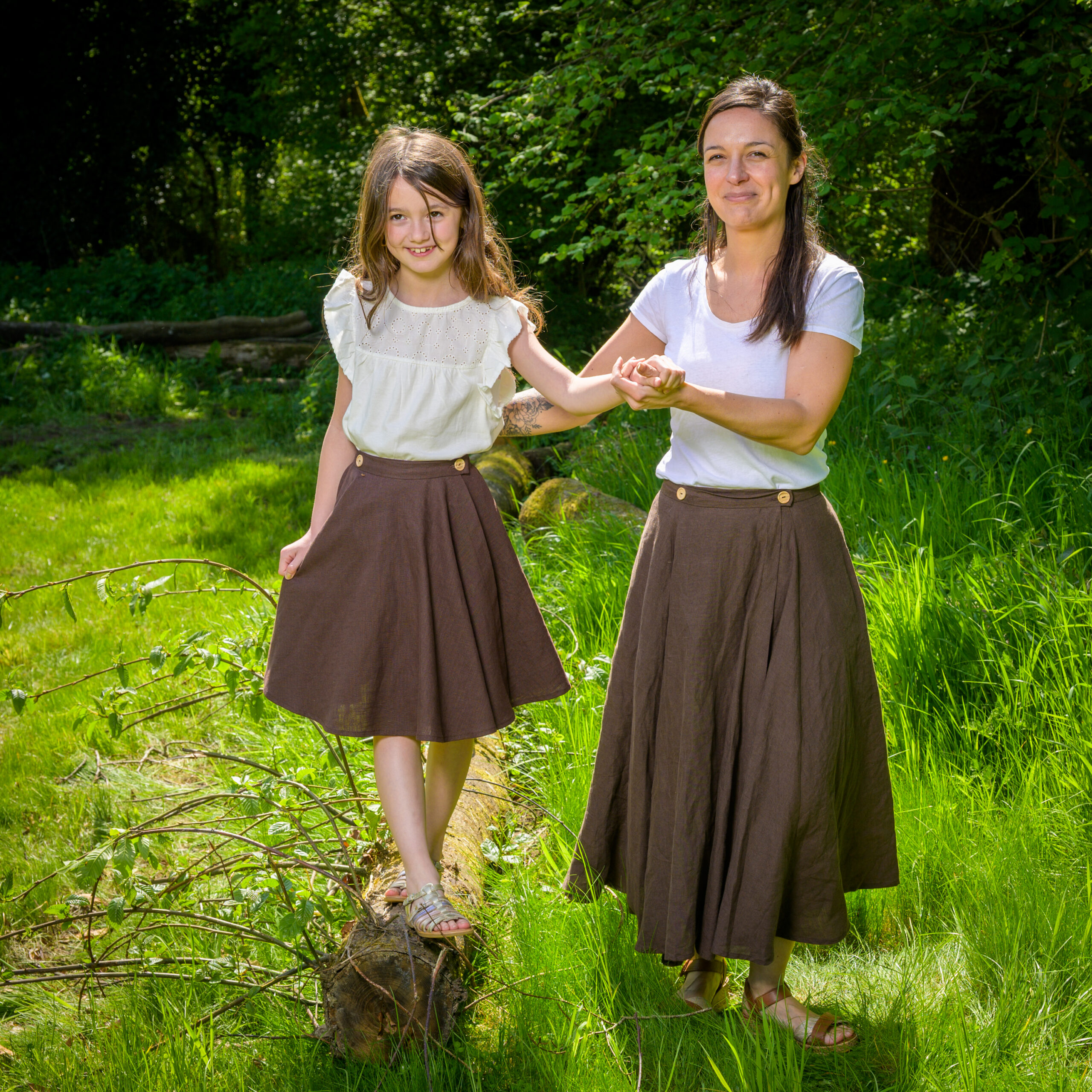jupes lin mere fille chocolat