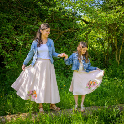 jupes mere fille rose lin