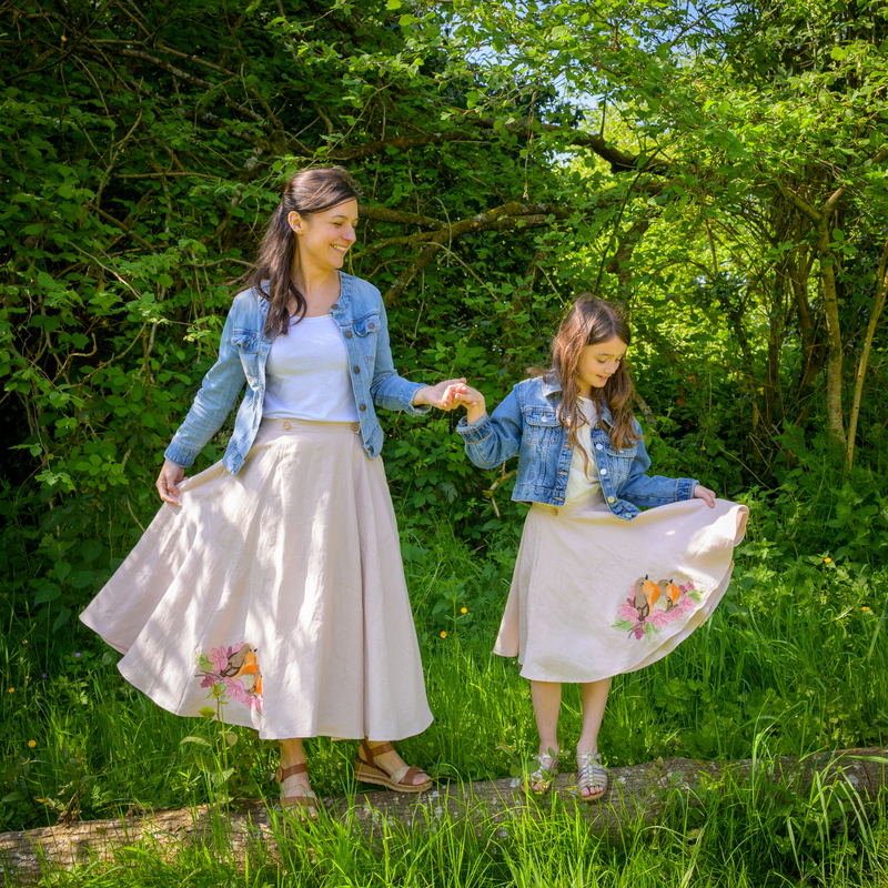 jupes mere fille rose lin