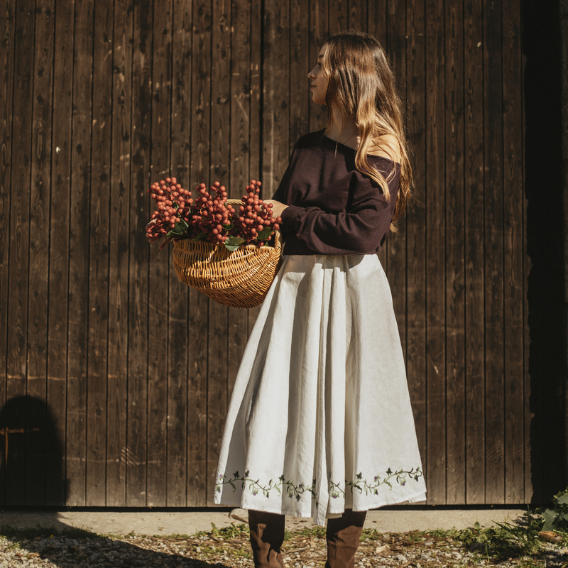 jupe lin ivoire broderies chardons